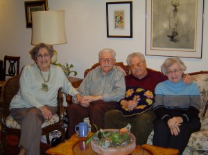My Aunt and Uncle and parents with the cactus planter my Aunt now keeps.