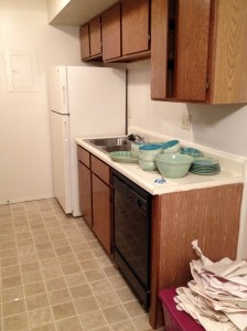 Setting up the kitchen in my son's apartment.
