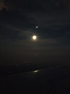 The moon from our plane window. It was supposed to be daylight when we arrived.